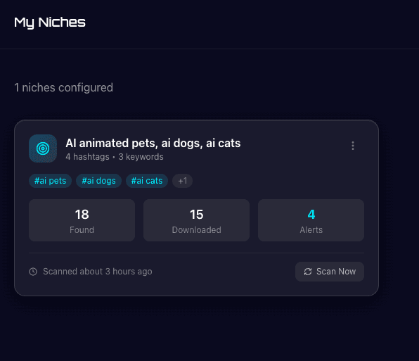 ViewPump trend discovery interface showing viral opportunities and niche monitoring