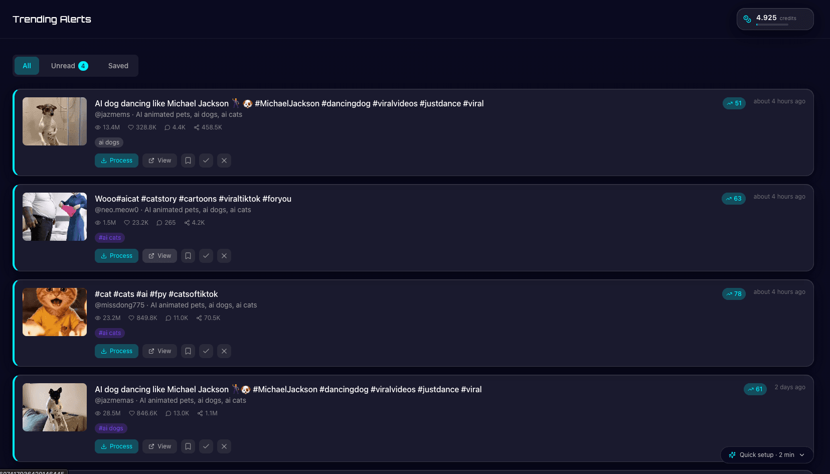 ViewPump video processing screen with scene detection and clip breakdown